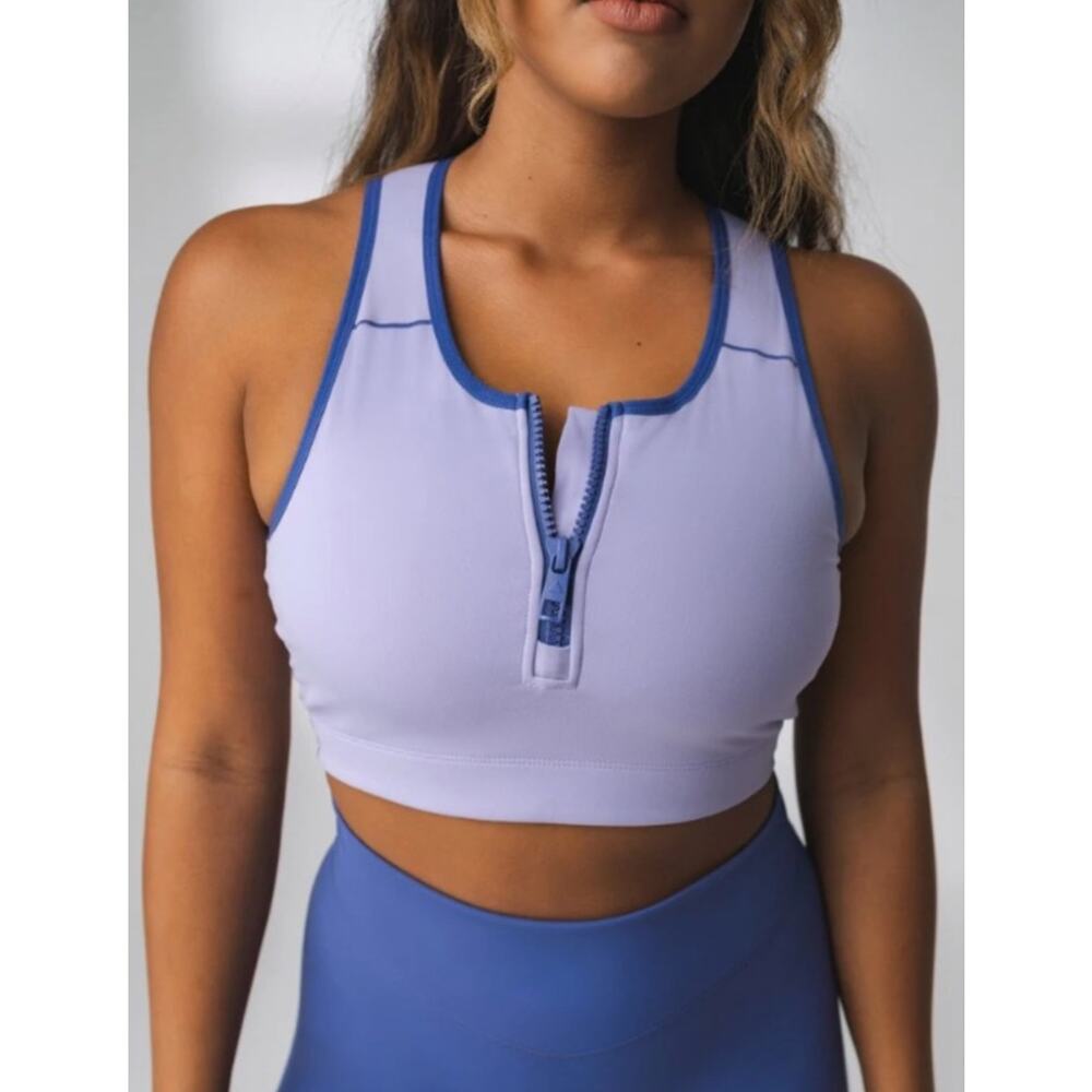 Balance Athletica Vitality‎ Isotope Zip Sports Bra Top Celestite Purple Medium